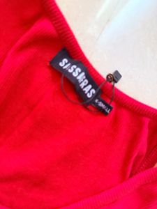 Red Ribbed Button-Up Tank Top