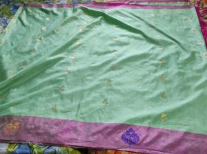 Light Green Saree with Pink Border