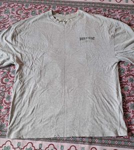 Grey graphic T-Shirt with Japanese Wave Ar