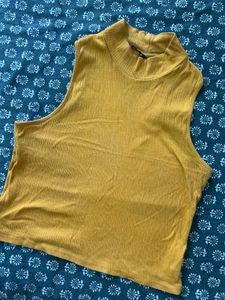 Mustard Yellow Mock Neck Ribbed Tank Top