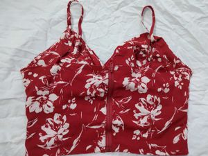 Red Floral Twist Front Mini Dress