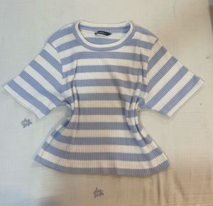 Striped Ribbed Short Sleeve Crop Top