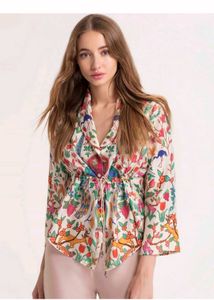 Chic Printed Peplum Top with Drawstring Waist