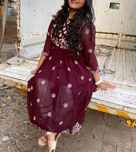 Maroon georgette chikankari kurti