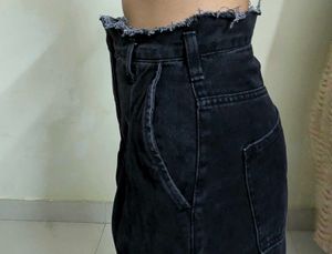 Black Denim Cargo Pants