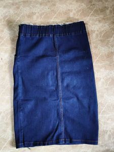 Classic Blue Denim Midi Skirt