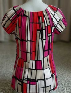 Vibrant Abstract Print Pleated Top