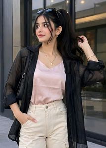 New with tag Korean Sheer Black Button-Up Shrug