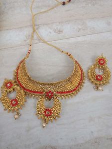 Exquisite Red & Gold Necklace Set combo