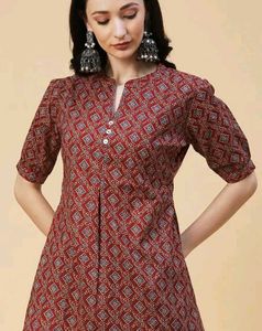 Mandarin Collar Maroon Cotton Tunic