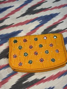 Embellished Yellow Clutch Bag