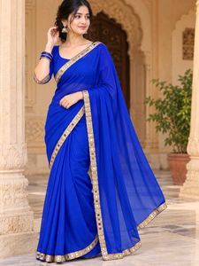 Royal Blue Saree with Mirror Work Border