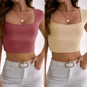 Combo affordable Ribbed Square Neck crop top