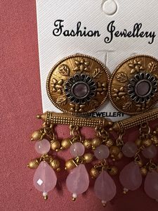 Boho Pink Stone Dangle Earrings