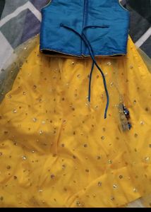 Yellow &amp; Blue Embellished Lehenga Choli
