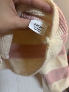 knitted pink white cardigan