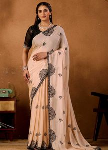 Elegant Peach Saree with Black Embroidery