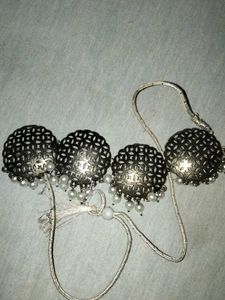 Oxidised jhumkas, maangtika, 1 ring