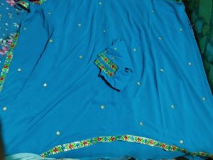 Beautiful Sky Blue Colour Saree