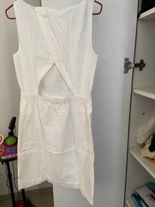 White  self dots dress with back cutout