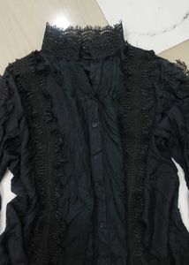 Elegant Black Lace Trimmed Blouse