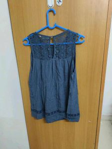 Grey Lace Trim Sleeveless Top