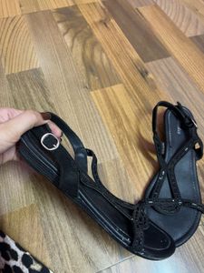 Bata Black Embellished Flat Sandals