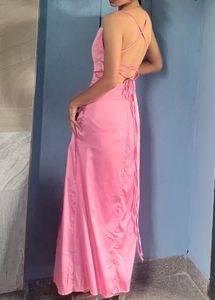 Satin Pink Maxi Dress with High Slit