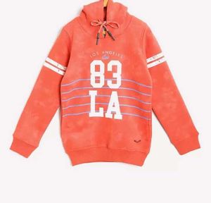 Orange Printed Hooded Sweatshirt