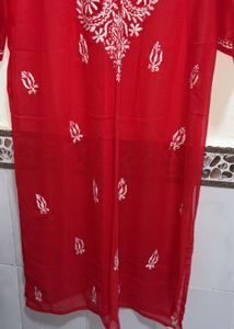 Red Chikankari Kurta