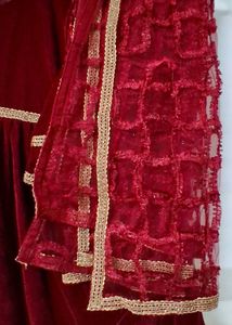 Maroon Velvet Kurta Set with Dupatta