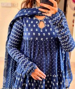 Elegant Blue Printed Kurta Set with Dupatta