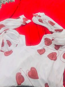 Red &amp; White Heart Print Dress