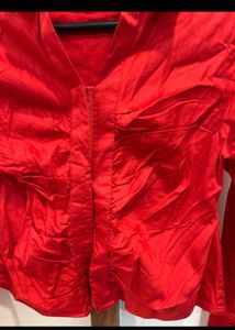 New coverstory Red Ruched Button-Up Shirt