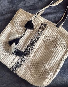 Boho Textured Tote Bag with Tassels