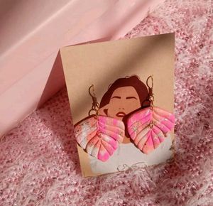 Leaf Earrings - Pink & White