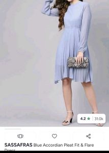 Chic Blue Pleated Fit & Flare Dress