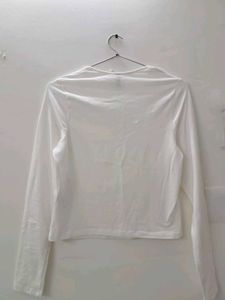 H&amp;M White Square Neck Long Sleeve Top