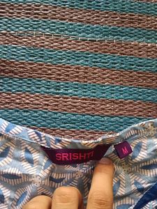Stylish Blue Geometric Print Kurta with one side p