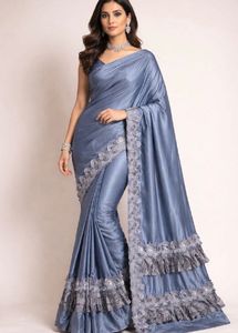 Elegant Blue Ruffled Saree