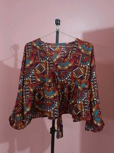Bohemian Print Tie-Up Blouse