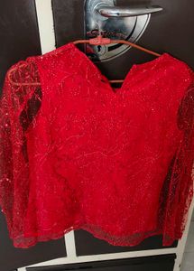 Elegant Red Embellished Party Top