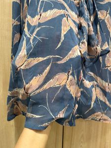 Sheer Blue Print Tie Neck Top