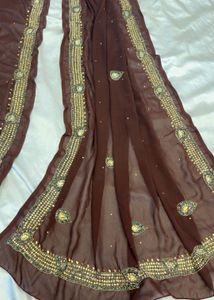 Embellished Brown Silk Saree