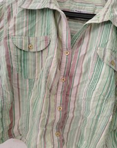 Striped Cropped Button-Up Shirt