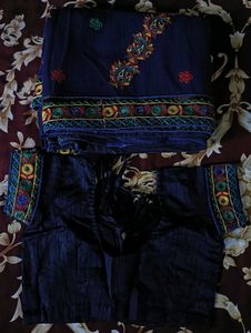 Embroidered Navy Blue Saree