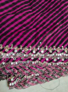 Vibrant Pink &amp; Black Striped Saree