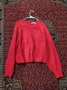 Zara Cozy Red Knit Sweater