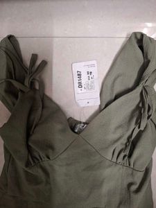 Olive Green Ruffle Tie Strap Dress