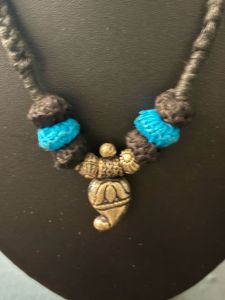 Oxidised silver Cord Necklace with Blue Bead